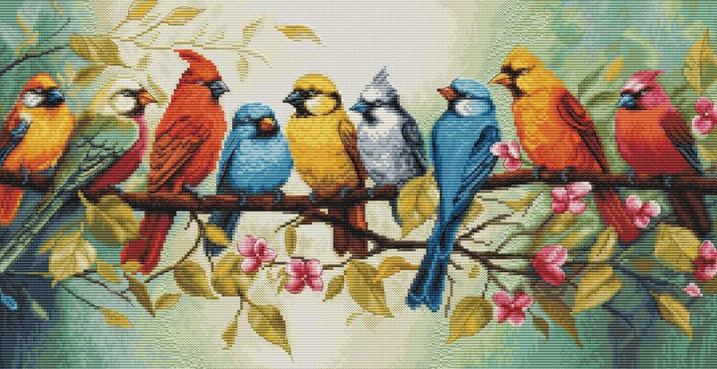 Kryželiu siuvinėjimo rinkinys Paukščių daina 43x22 cm SBU5062