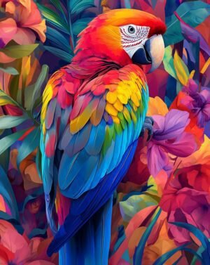 Deimantų tapyba su porėmiu "Ryškus papūga" 40x50 cm DP421