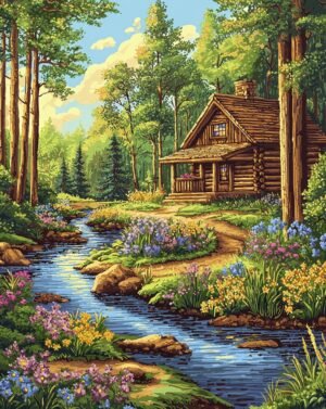 Deimantų tapyba su porėmiu "Forest Stream" 40x50 cm DP422