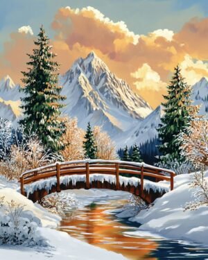 Deimantų paveikslėlio rinkinys su porėmiu „Upelis žiemos miške“ 30x40 cm VA851