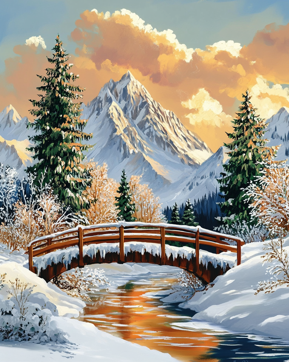 Deimantų paveikslėlio rinkinys su porėmiu „Upelis žiemos miške“ 30x40 cm VA851