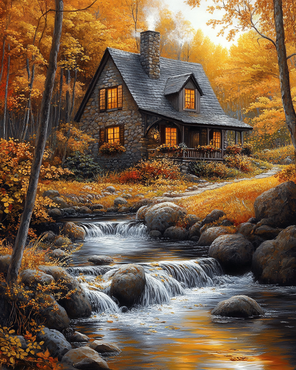 Deimantų paveikslėlio rinkinys su porėmiu "Namelis miške" 30x40 cm VA853