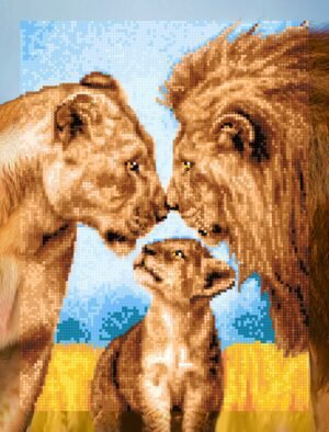 Deimantų paveikslėlio rinkinys su porėmiu "Liūtų šeima" 30x40 cm VA856