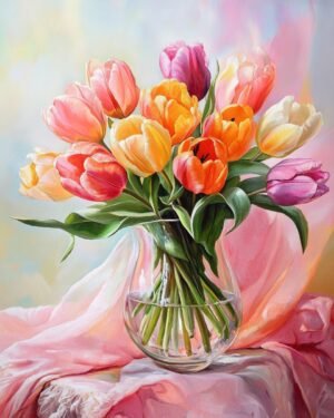 Deimantų tapybos rinkinys su porėmiu "Tulpės" 30x40 cm VA859