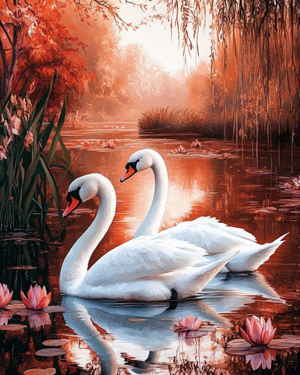 Deimantinio dažymo rinkinys su porėmiu "Gulbės" 30x40 cm VA863