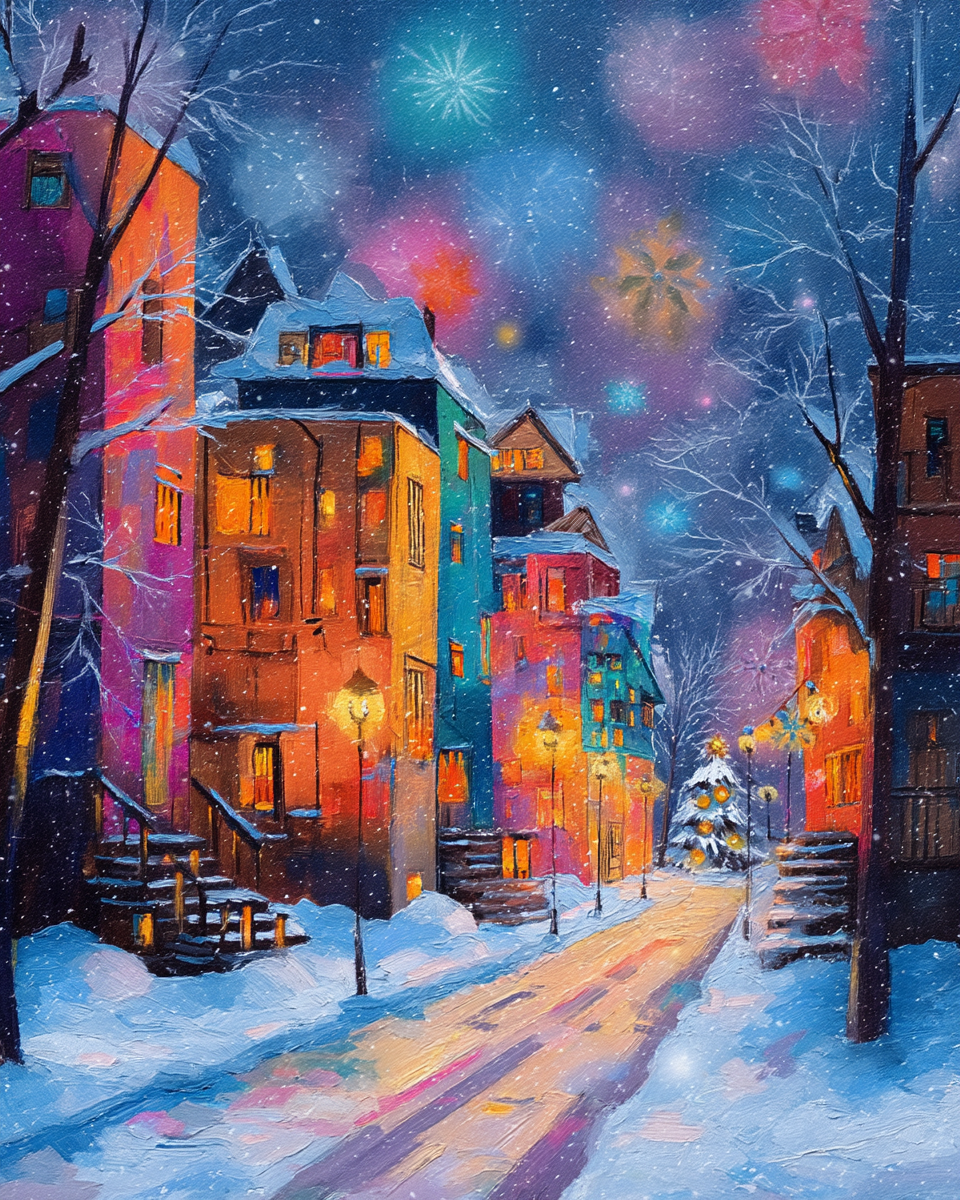 Deimantų tapyba su porėmiu "Žiemos miestas" 40x50 cm DP430