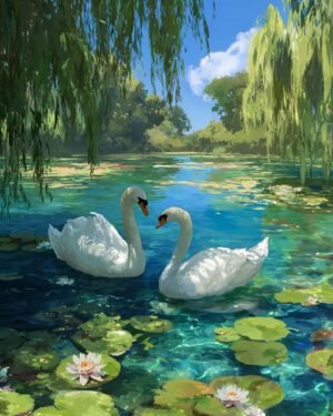 Deimantų tapyba su porėmiu "Gulbės" 40x50 cm DP438