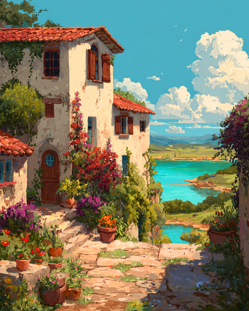 Deimantinis paveikslas su porėmiu "Ežero vila" 40x50 cm DP441