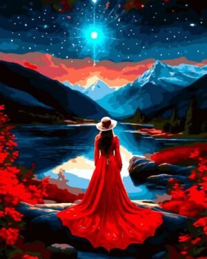 Moteris po žvaigždėtu dangumi