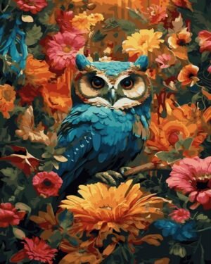 Pelėda rudens gėlėse